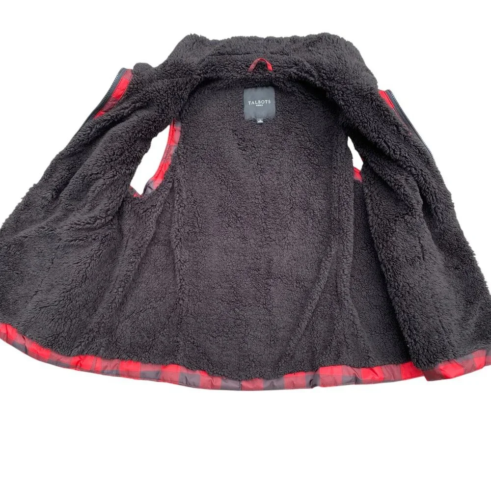 Talbots Quilted Sherpa Lined Buffalo Plaid Vest Country Cabin Outdoor HIking-X - Picture 8 of 16
